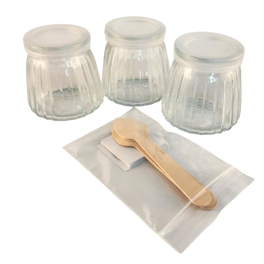 Set Of 3 Clear Glass Jars With Lids & Accessories For Crafting Or Storage